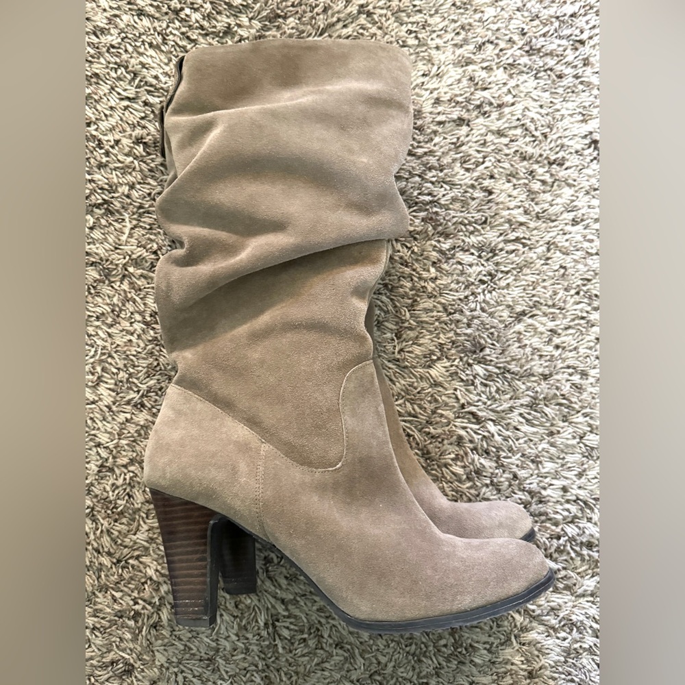 BCBG Paris Charlita Tan Suede Slouch Boots, Size 9.5